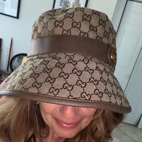 Luxury Inspired Tan wide rimmed Monogram Bucket Hat NWT - Picture 6 of 8